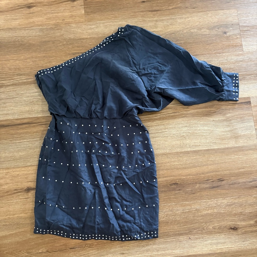 NWT Anthropologie Madison Marcus Navy One-Shoulder Dress with Silver Details